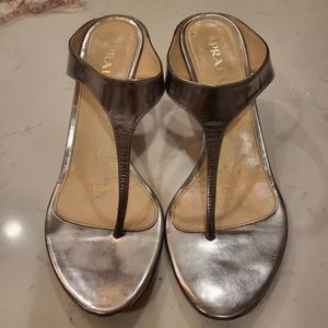 Prada Silver T-Strap Wedge Pumps Size 39 / 8.5